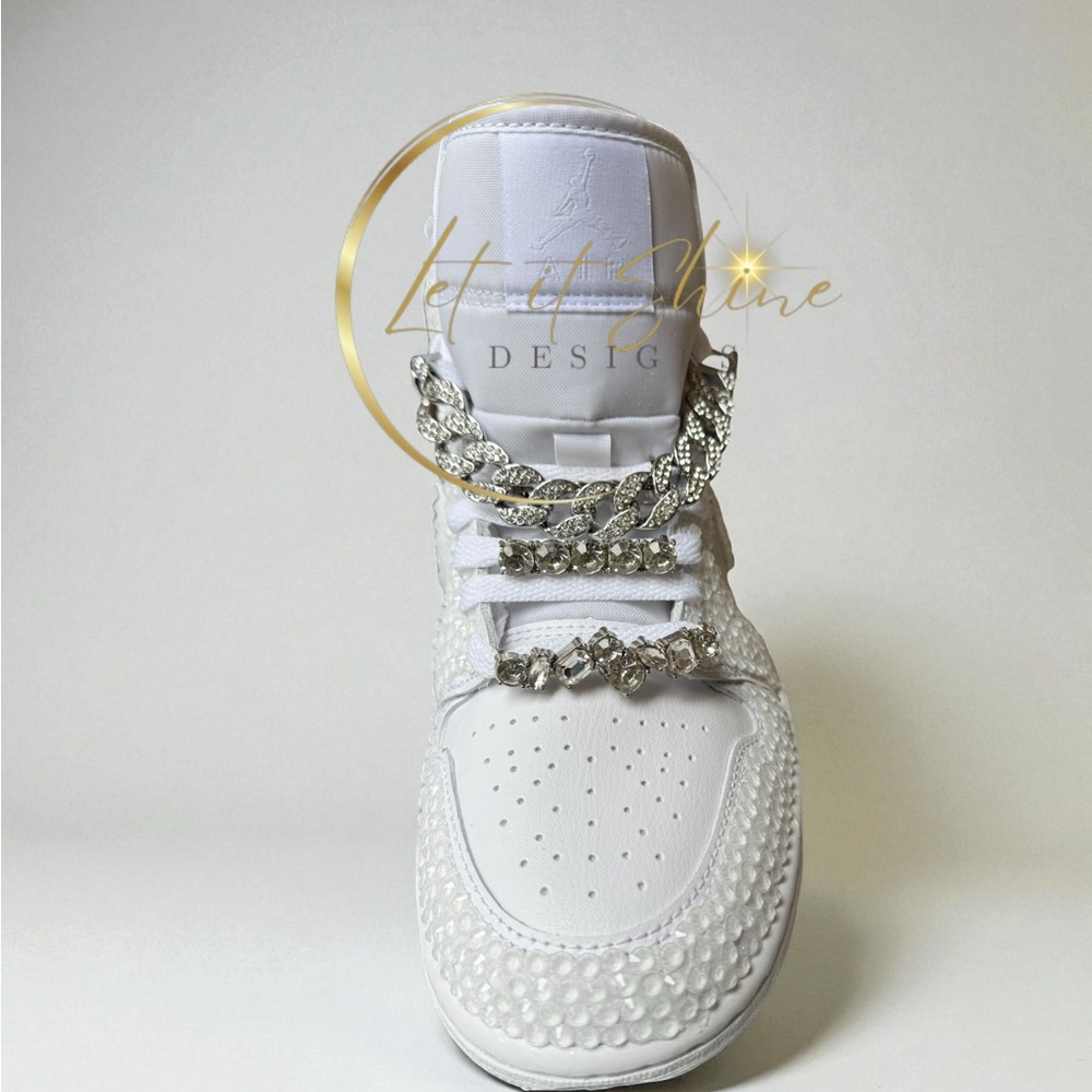 White Bling Wedding Jordan 1 Mid Custom Rhinestone Sneakers - Picture 7 of 12